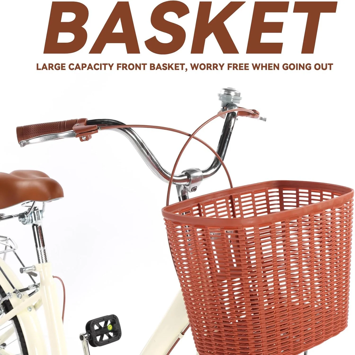 24-26 Inch Cruiser Bike for Women with Adjustable Seat,24 26 Inch Women's Beach Cruiser Bike Beach Womens Bike with Basket 1 Speed, Step Through Bikes, Commuter Bicycle Women Adult(24"/Beige) - Image 8