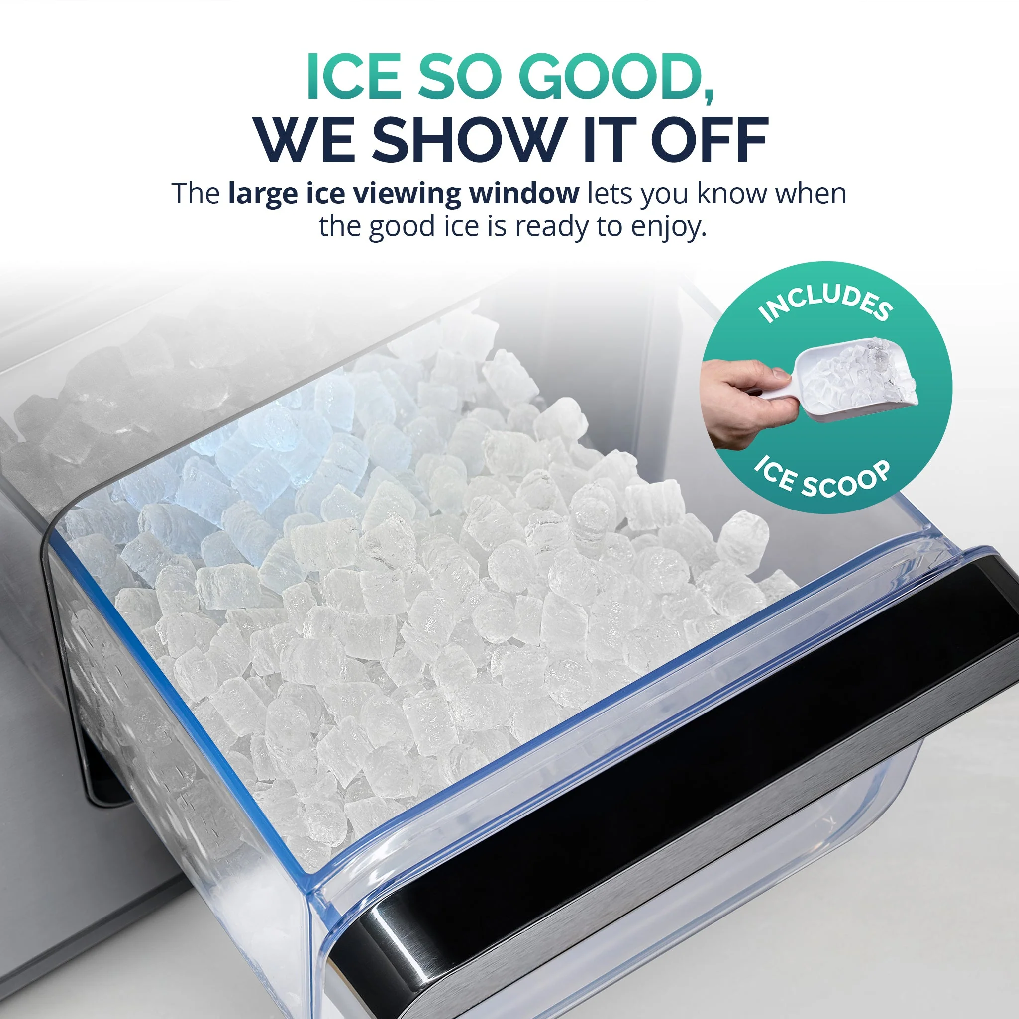 Luma Countertop Ice Maker. Nugget Ice, 44 lbs/day - Black Stainless Steel