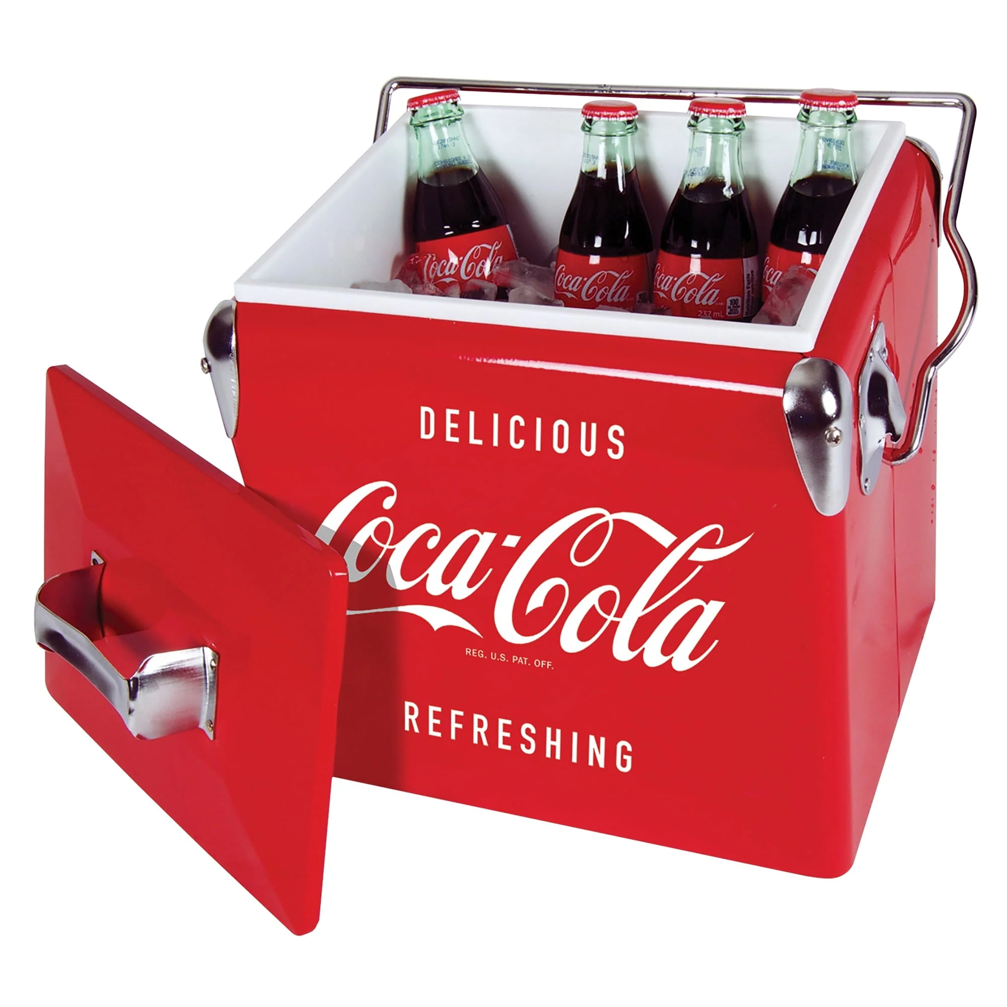 Coca - Cola Retro Portable Ice Chest Cooler with Bottle Opener 13 L (14 Qt), 18 Can Capacity, Red Vintage Style Ice Bucket for Camping, Beach, Picnic, RV, Bbqs, Tailgating, Fishing