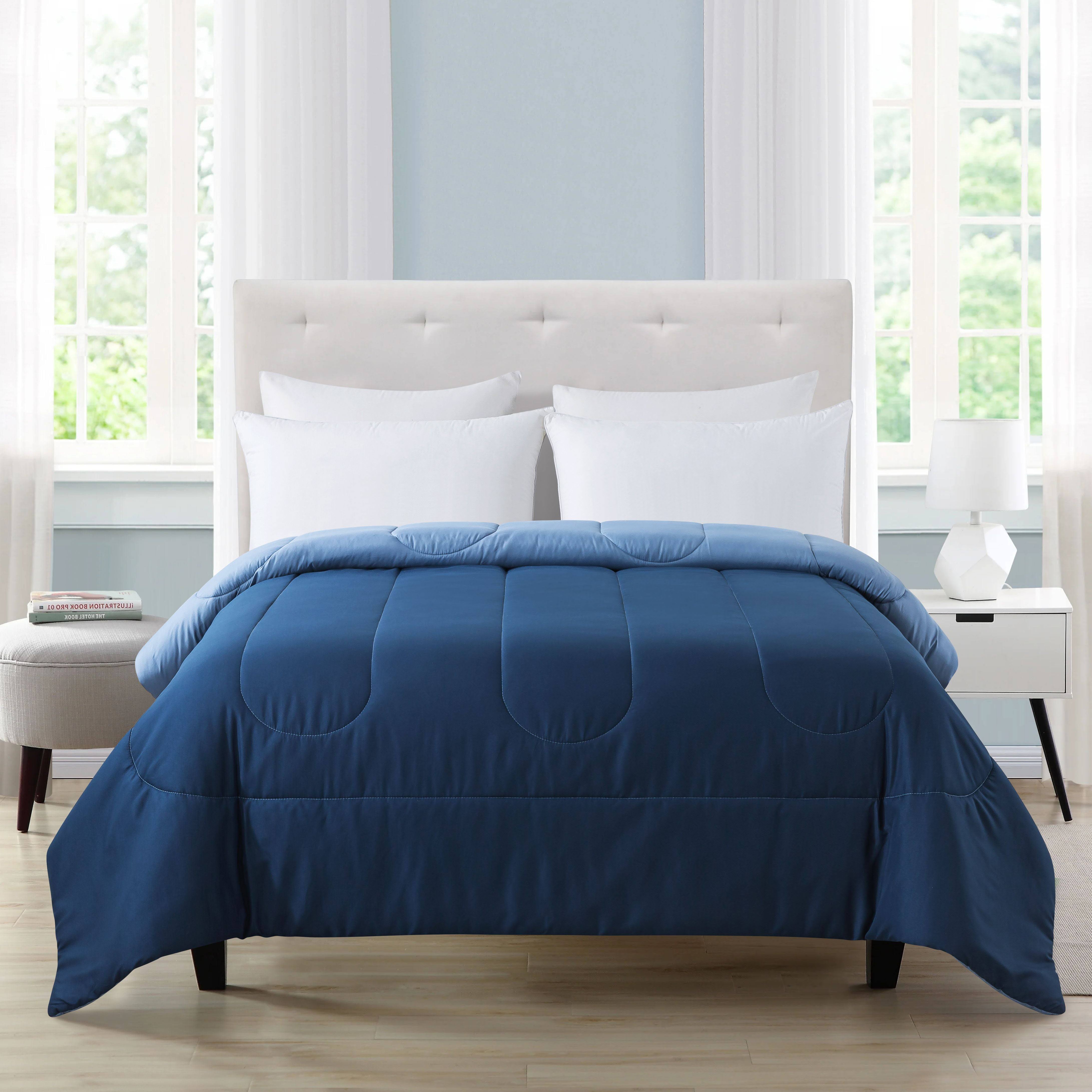 Mainstays Reversible Microfiber Comforter, Navy, Queen