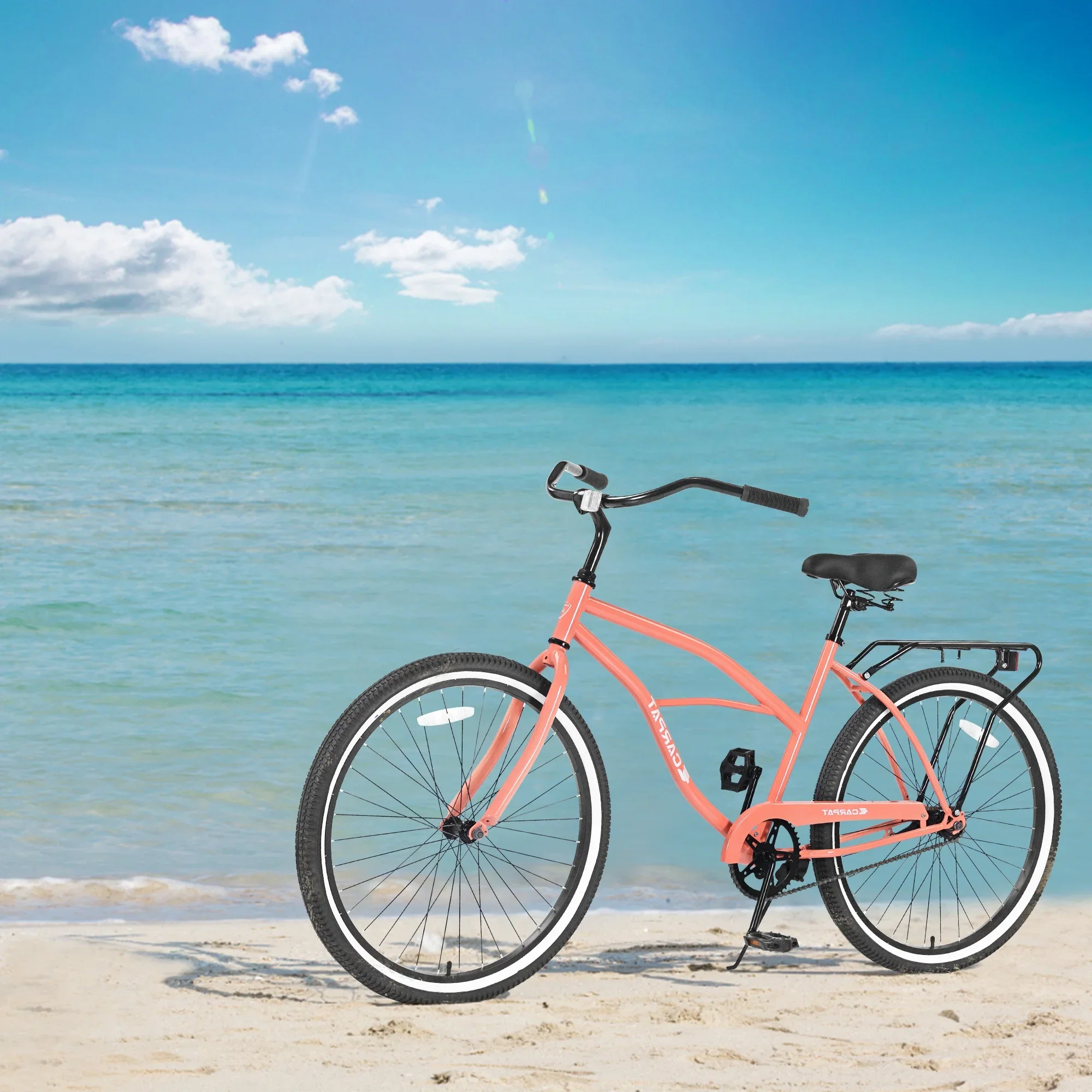 Ambifirner Women 's Cruiser Bike Under 200$ , 26 inch Commuter Bicycle for Adult Single-Speed/High-Carbon Steel/ Rear Fenders, Comfortable City Bikes with Rear Rack Orange