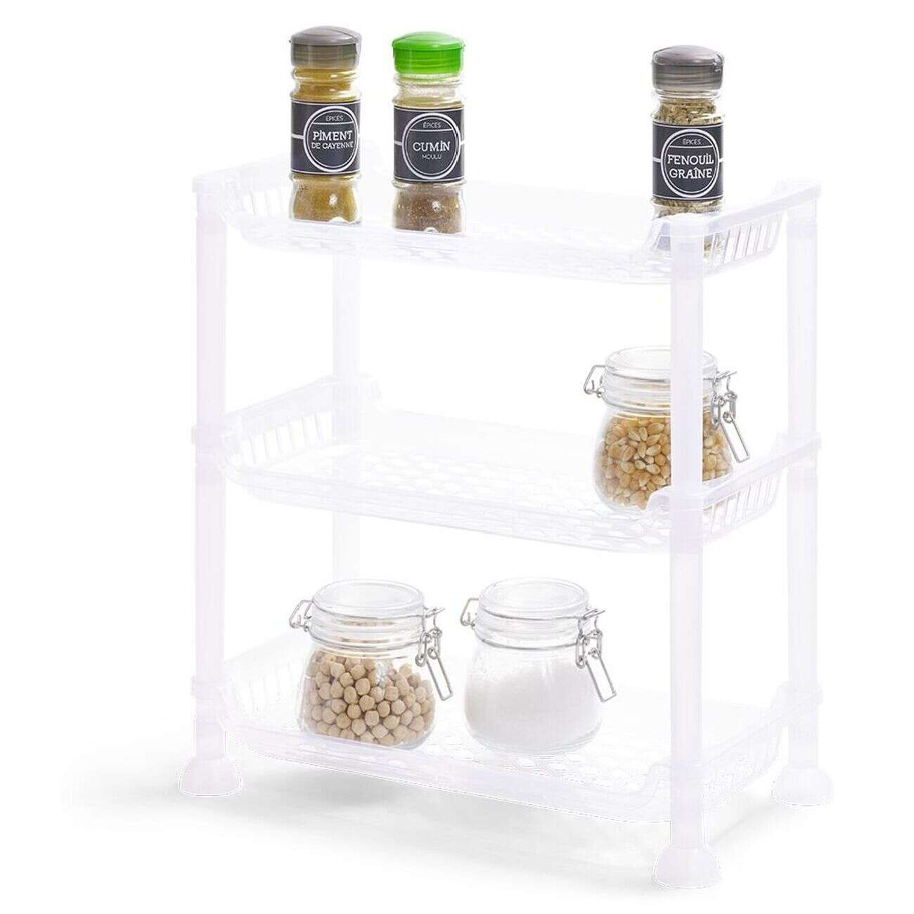 Étagère à poser 3 niveaux plastique transparent 32,5x18xH.33,5cm