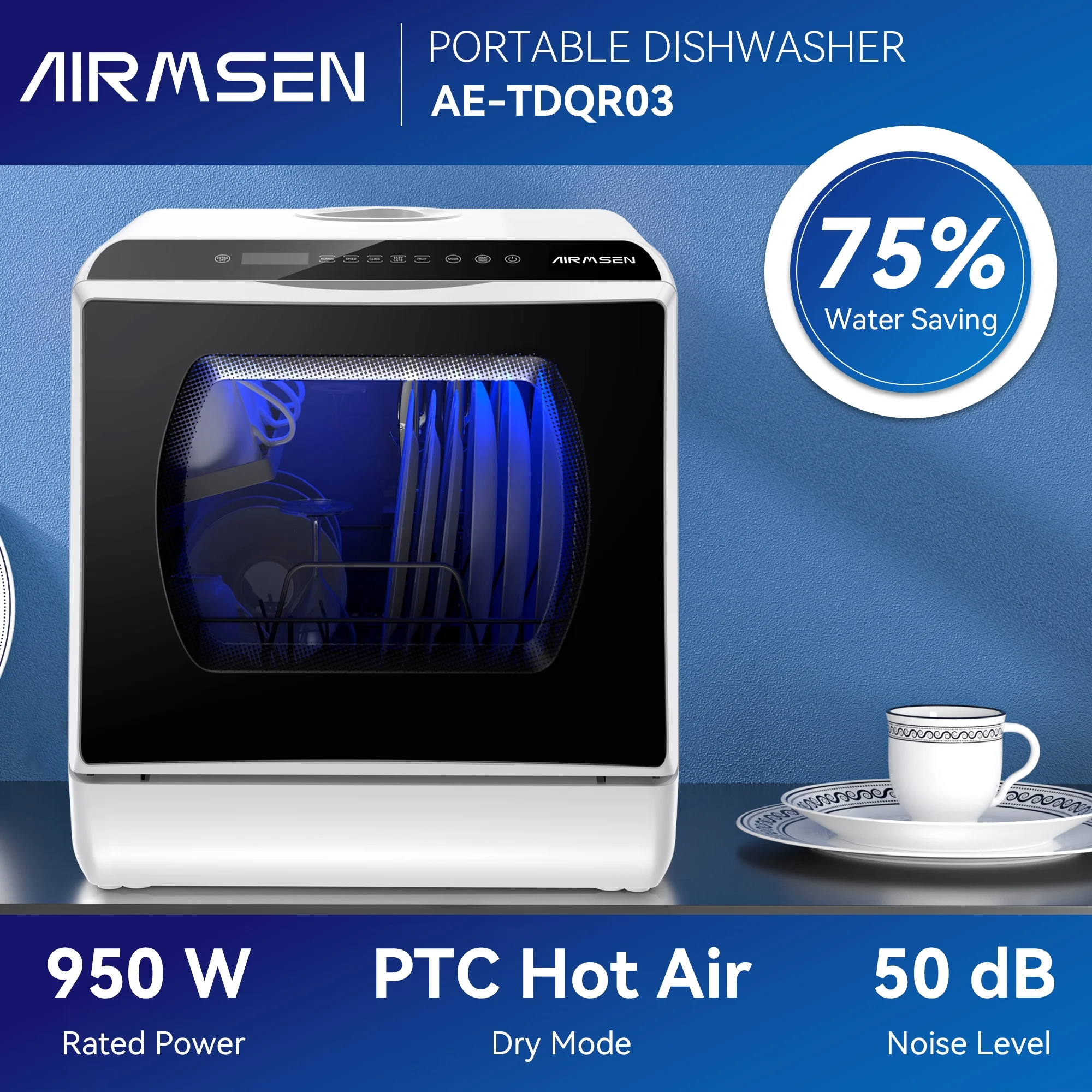 Portable Countertop Dishwasher with 5-Liter Built-in Water Tank and Air-Dry Function, 5 Washing Programs Mini Dishwasher, AE-TDQR03(White;Black) - Image 10