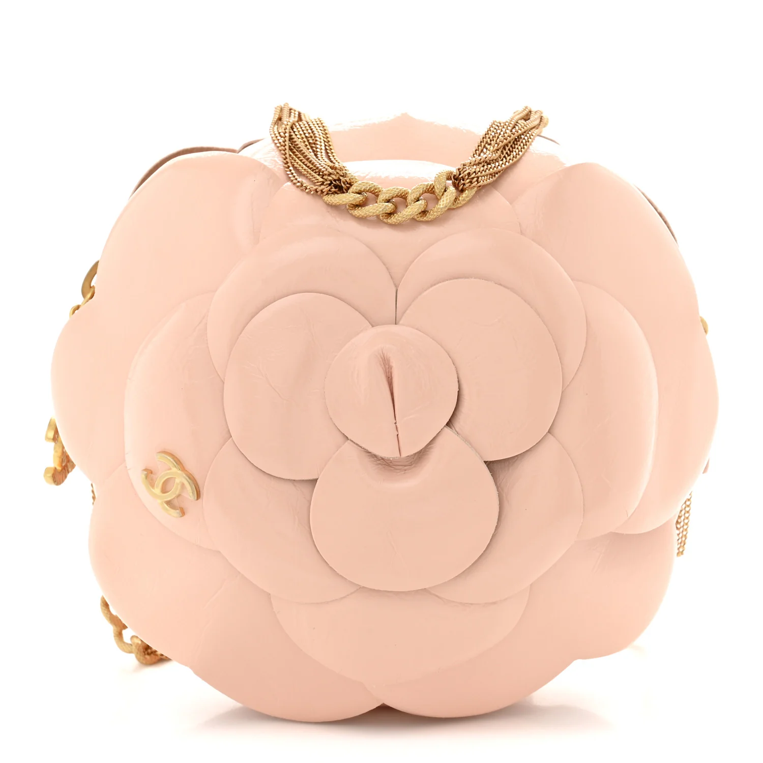 Patent Lambskin Camellia Bouquet Clutch With Chain Light Pink