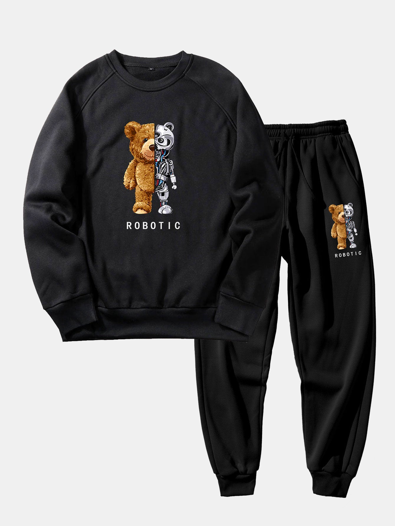 Sweat-shirt à manches raglan et pantalon de jogging imprimé ours robot
