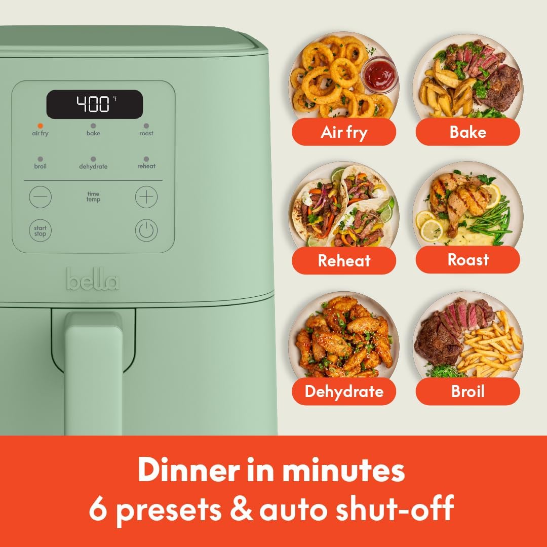 Bella Fits-anywhere™ Slim 4qt Air Fryer, 4qt Non-Toxic Coating, Seaglass