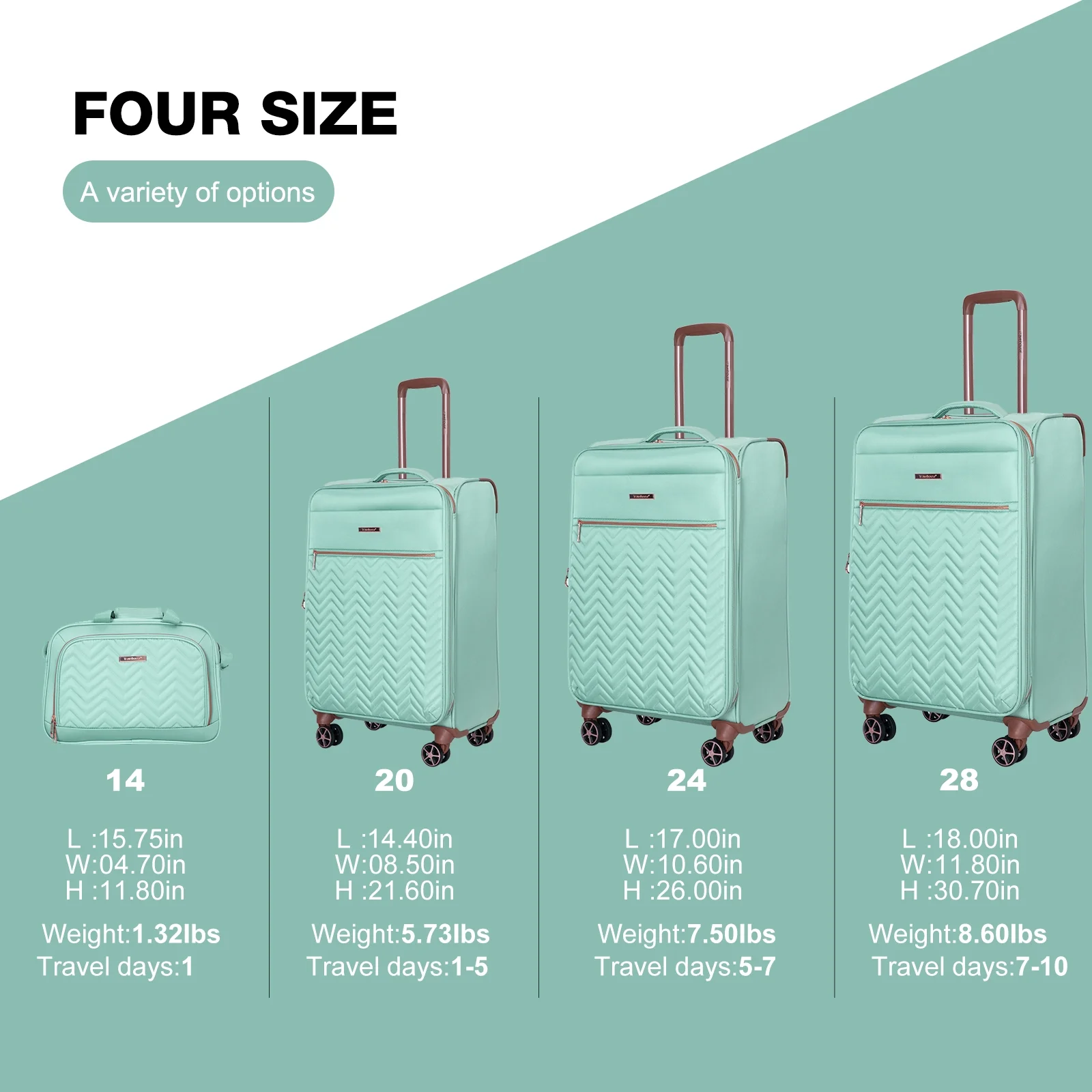 Travelhouse 4 Piece Luggage Set Softside Expandable Lightweight Suitcase with Double Spinner Wheels.(Black)
