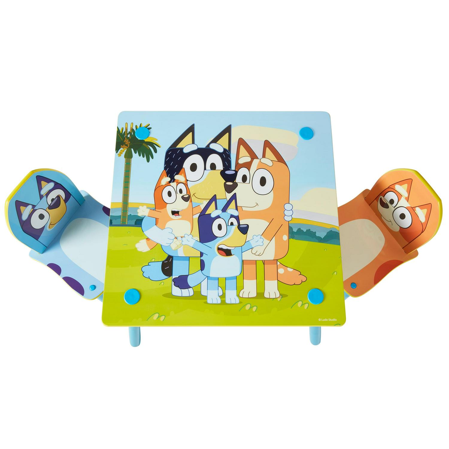 Bluey. Wooden Kids Table and 2 Chairs Set. 23.2 x 23.2 x 17.1 in Bluey and Bingo Chairs. Preschool. 18 M+