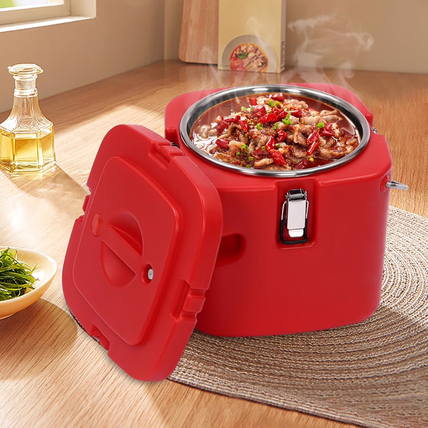 Insulated Soup Carrier Coolers,  2.5 Gallon Food Warmer/Coolers Box for Food Storage, Large Stainless Steel Leakproof Lid Insulated Soup Container (Red)