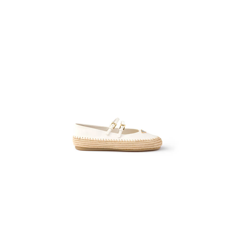 PRADA Nappa leather and raffia ballerinas