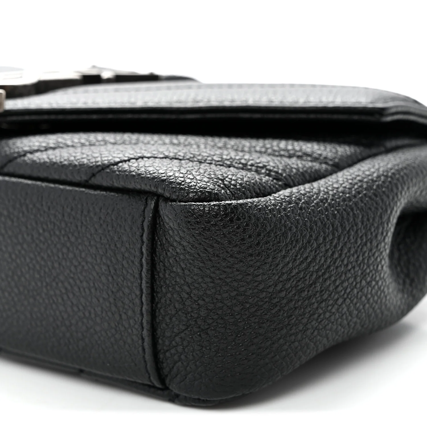 Grained Calfskin Matelasse Chevron Classic Monogram Baby Chain Bag Black