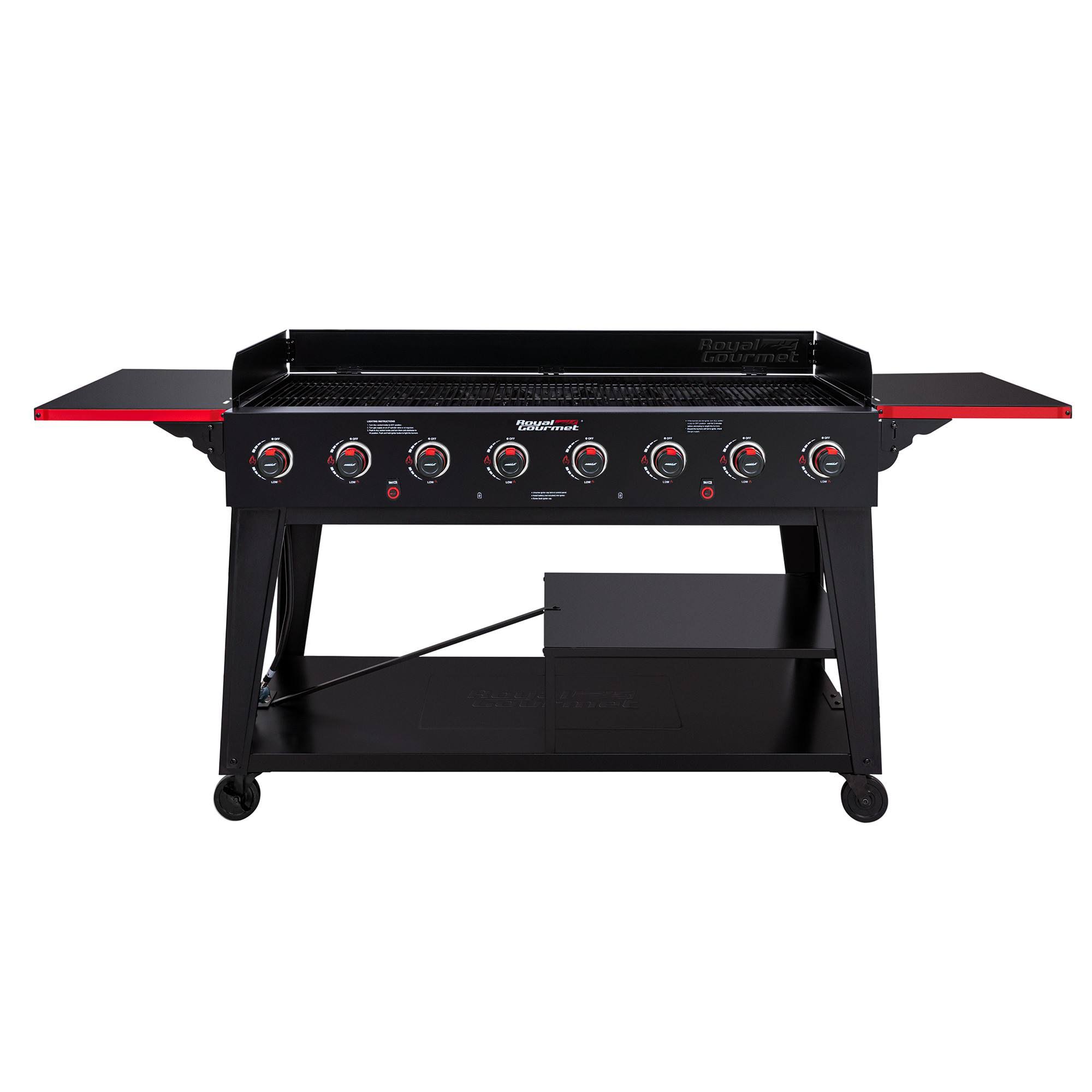 Royal Gourmet GB8003 8-Burner Event Propane GAS Grill with 2 Folding Side Tables in Black