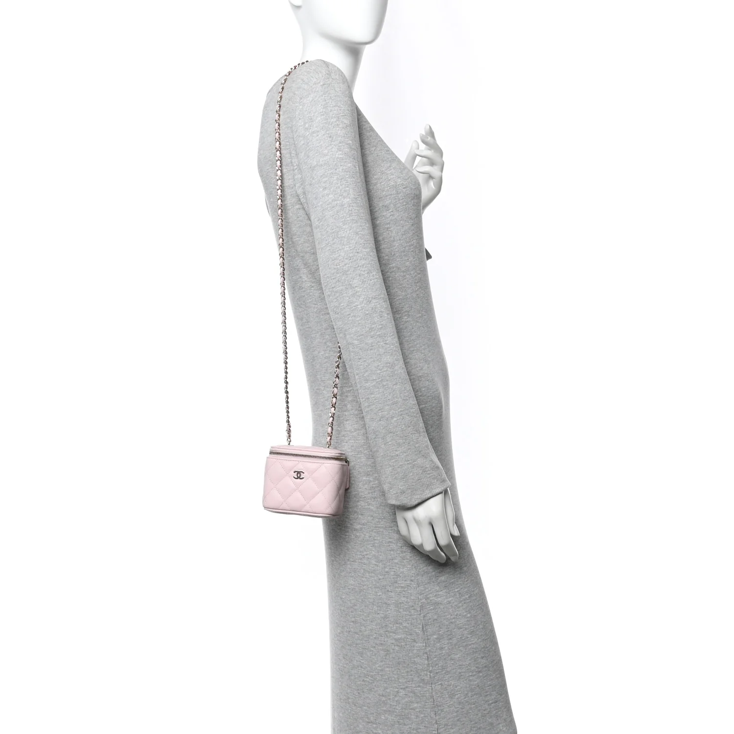 Caviar Quilted Mini Vanity Case With Chain Light Pink