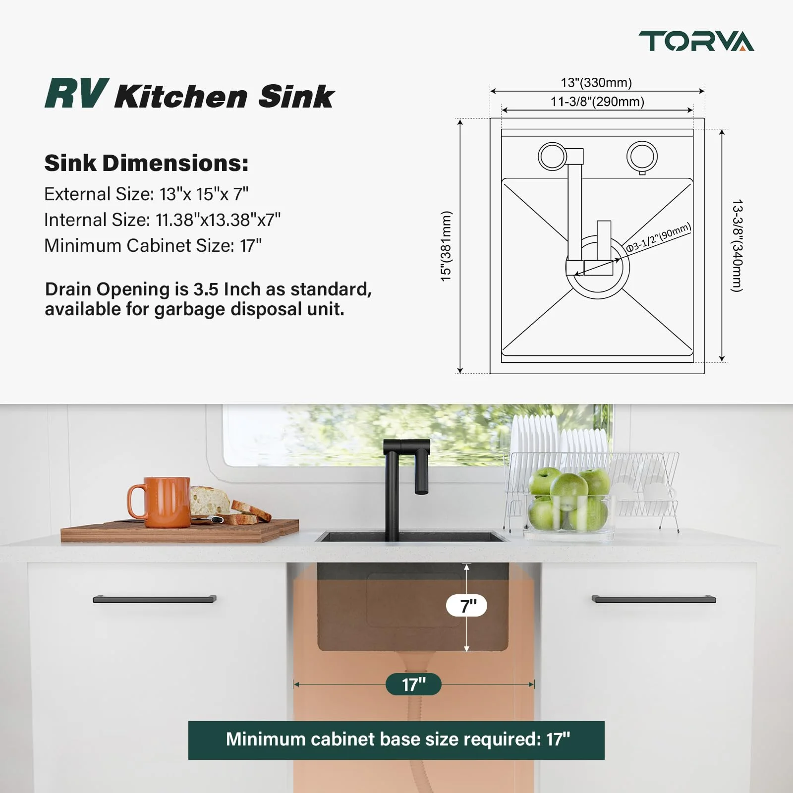 RV Kitchen Sink, 13 x 15 x 7 Inch Undermount Bar Sink 16 Gauge Stainless Steel Single Bowl Sink with Foldable Faucet Cutting Board, Dark Grey - Image 2