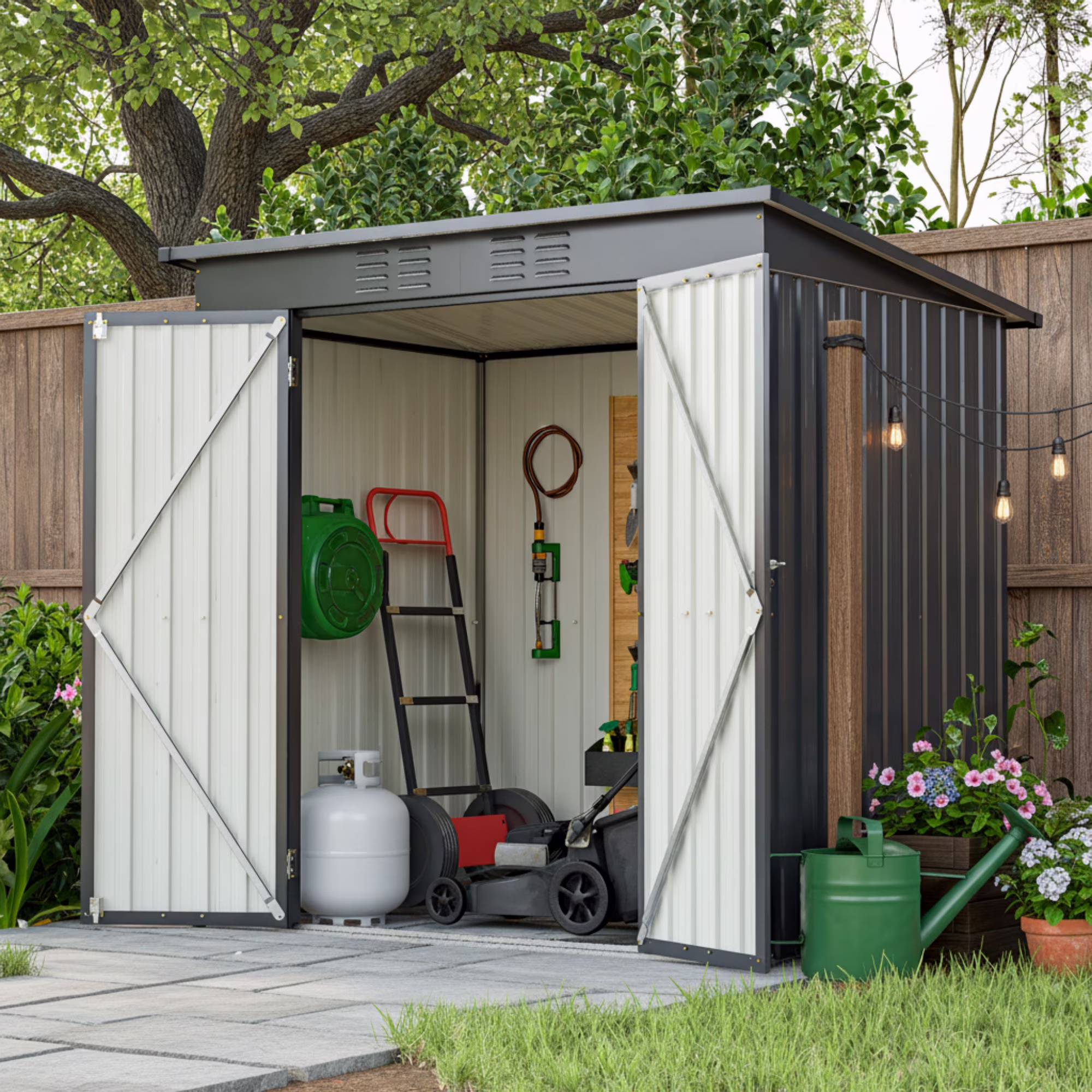 6 x 4 ft Outdoor Storage Shed with Floor Frame, Storage Sheds for Outside with Lockable Door, All Weather Garden Tool Shed with Air Vent for House Backyard Patio Lawn, Black(Black)