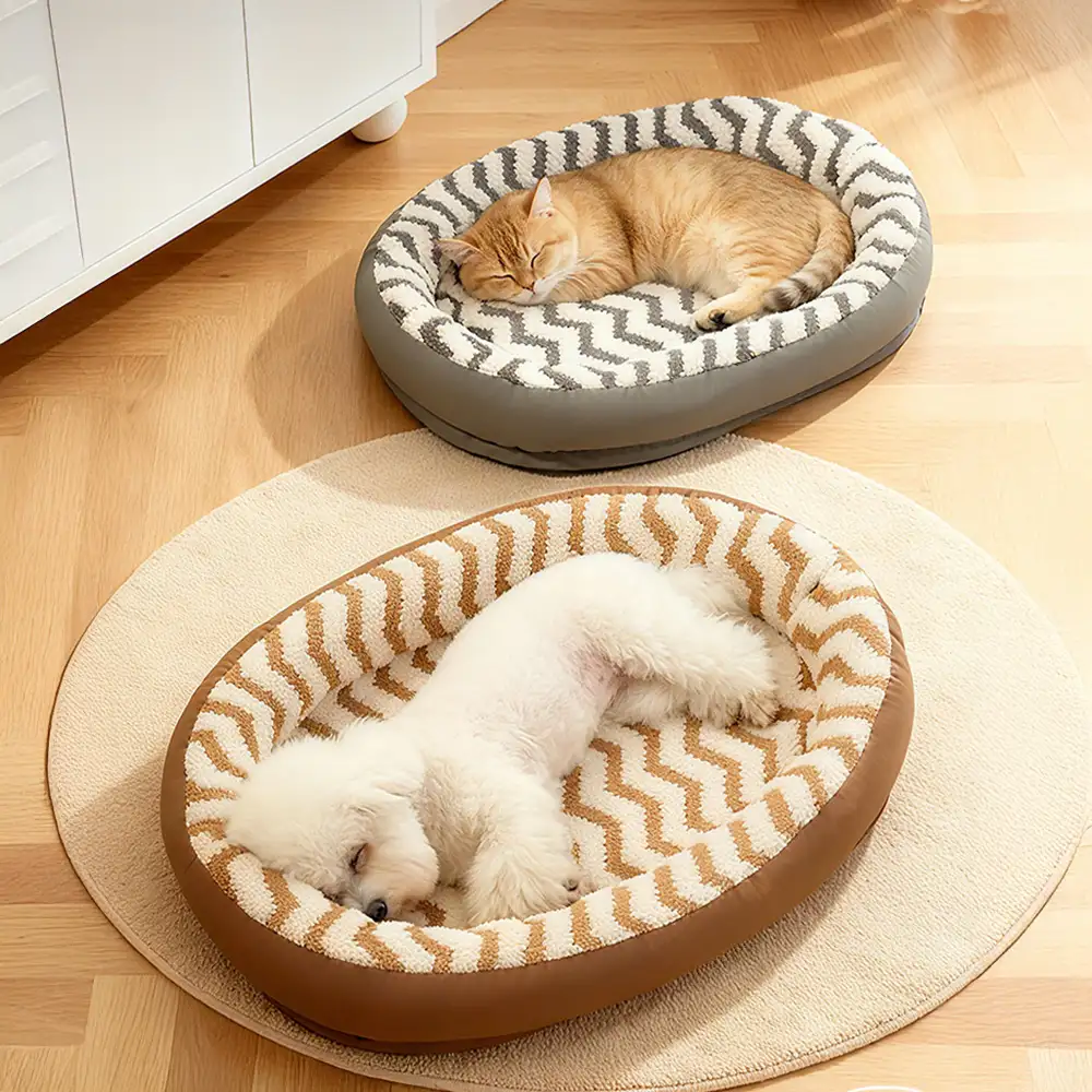 Geometric Wave Pattern Faux Leather Warm Removable And Washable Dog Bed