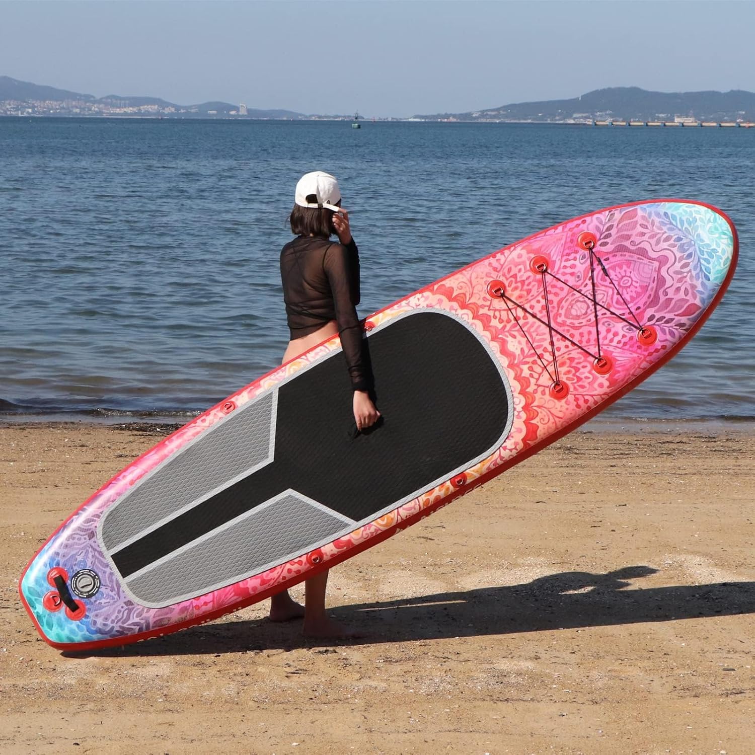 Planche de SUP gonflable large avec sac de transport, pompe à main et sac étanche de 10 L