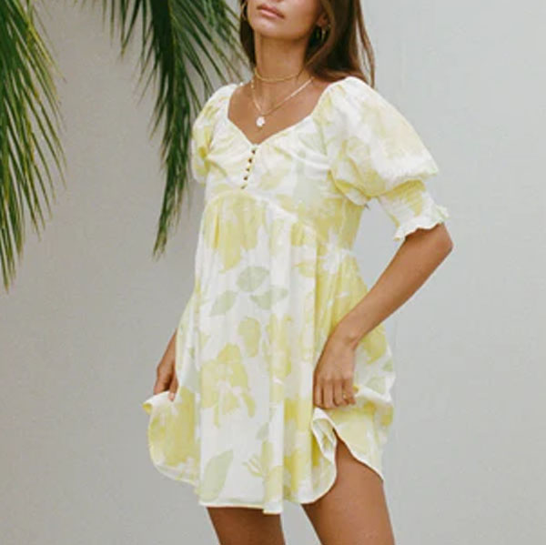 Robe courte décontractée imprimée citronnelle pour femme