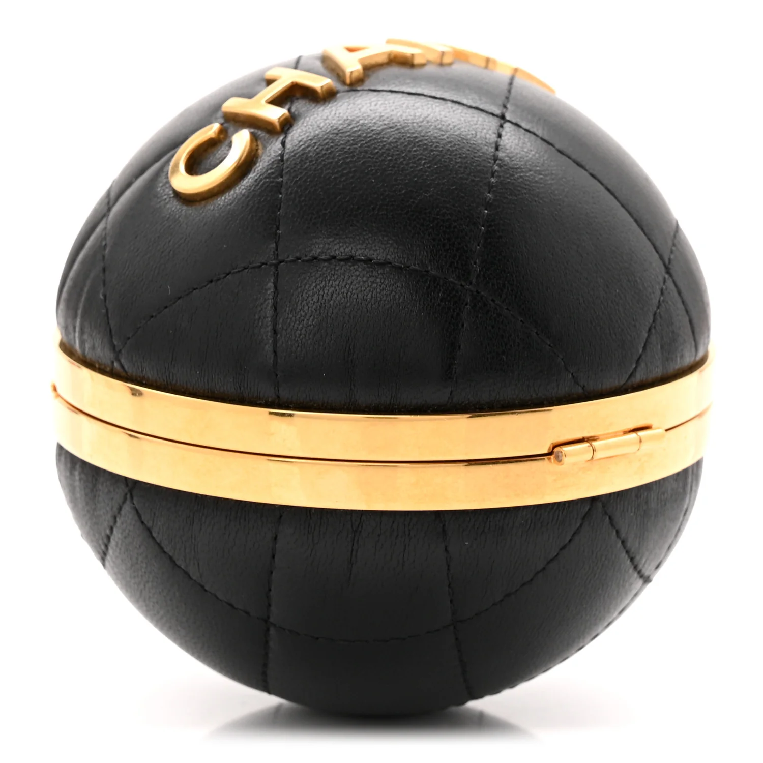 Lambskin Quilted Sphere Minaudiere Chain Clutch Black