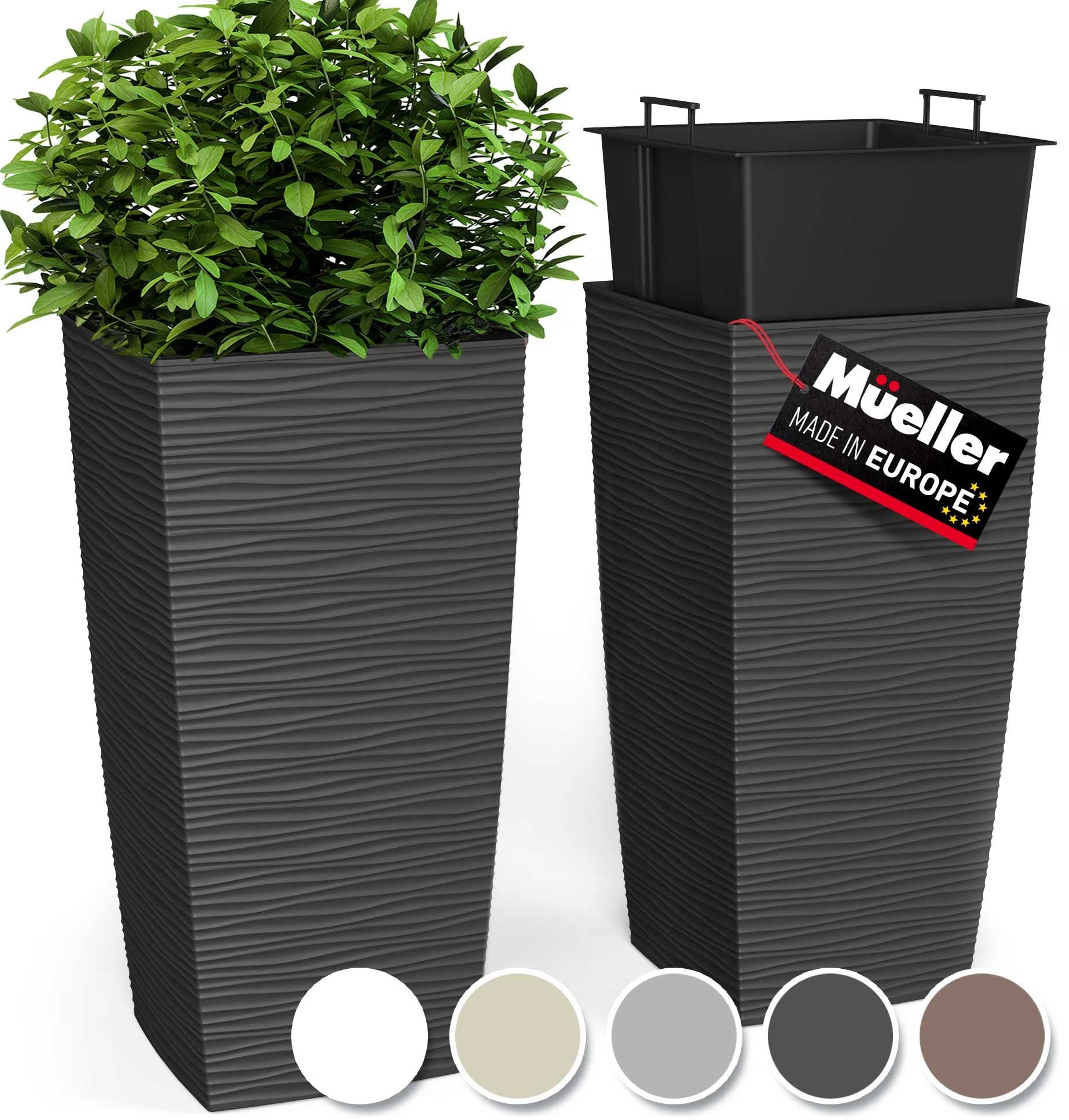 Janska by Mueller M-Resin Heavy Duty Tall Planter, Indoor/Outdoor Grande Plant, Tree, Flower Pot, 2-Piece Set, 24��, Modern Design, Built-In Drainage