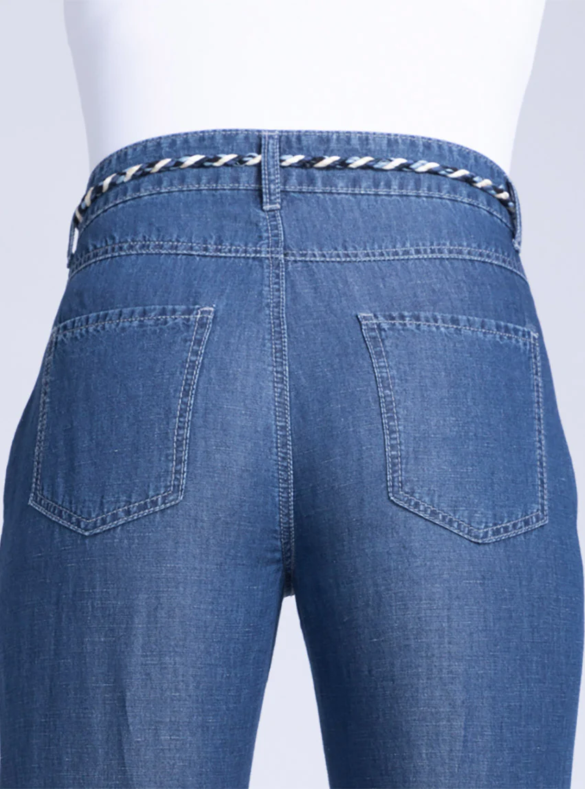 Pantalon 7/8 femme en coton et lin bleu indigo