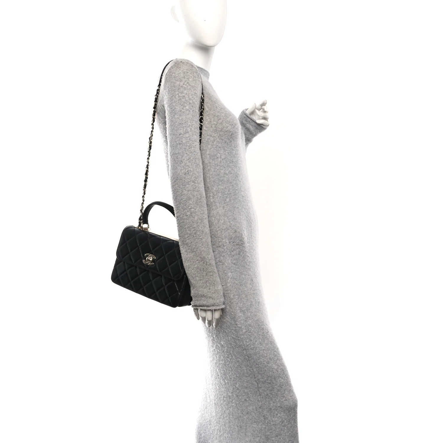 Lambskin Quilted Small Trendy CC Dual Handle Flap Bag Black
