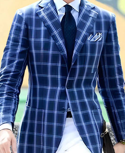 Blazer classique à carreaux, poche crantée, revers et deux boutons