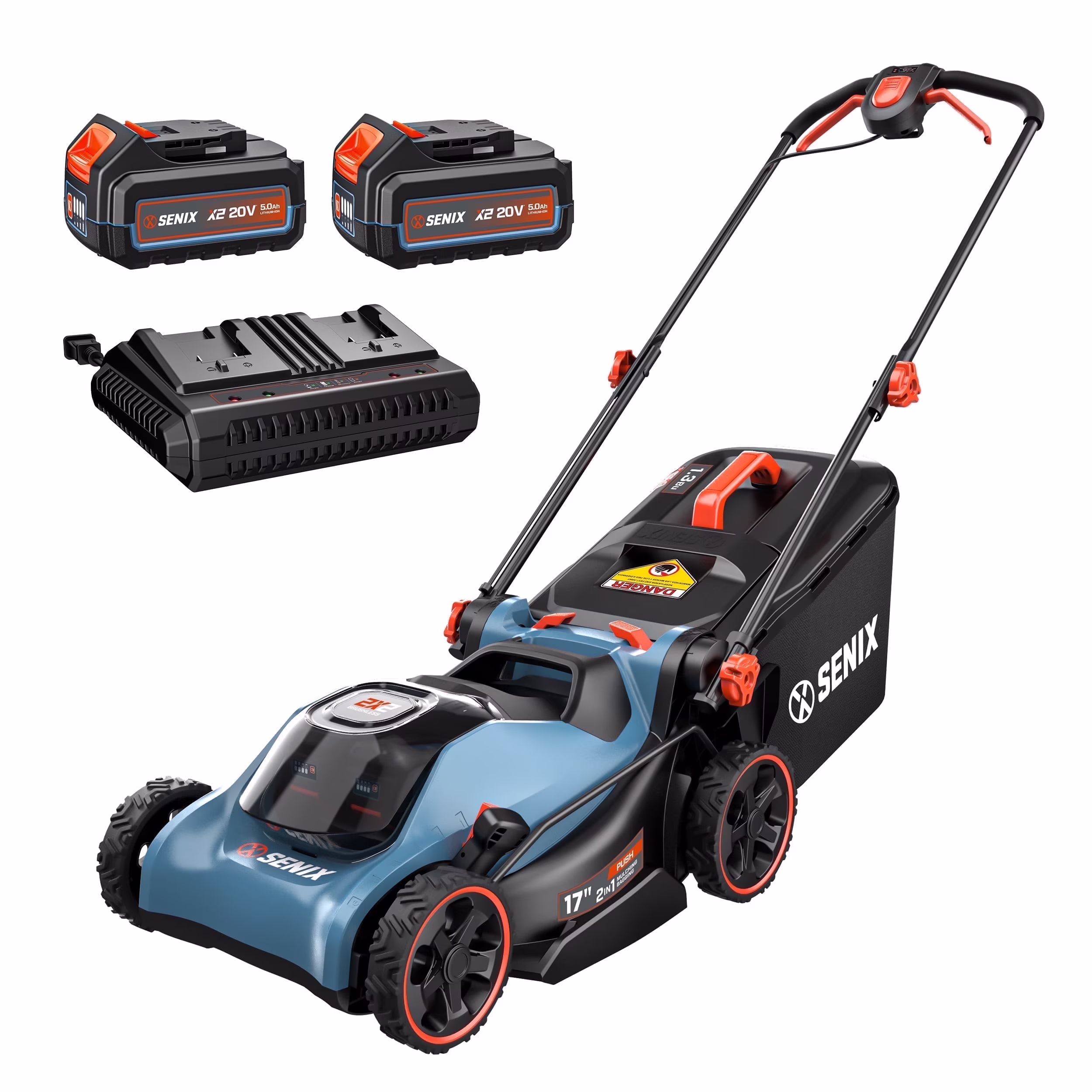40V Brushless 18in Deck Battery Lawn Mower, 17in Cutting Blade, 2-in-1 Mulching Bagging Cordless Push Mower, 6-position Adjustment, LPPX2-M5(40V / 17in)