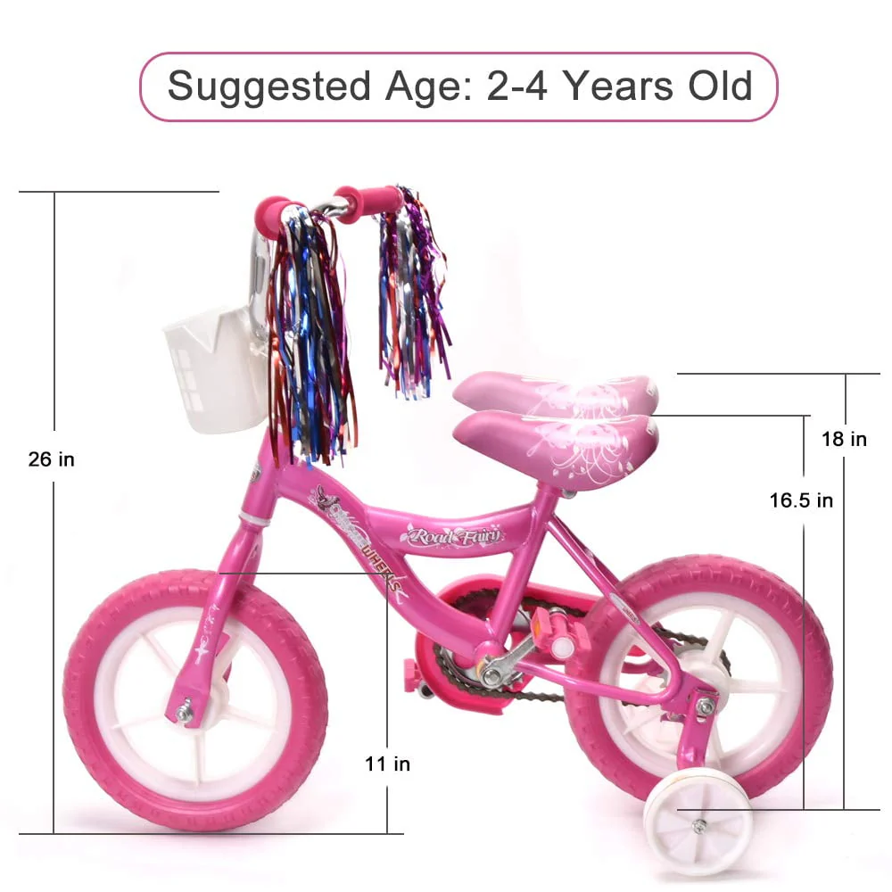 BMX 12 In. Kid'S Bike for 2 - 4 Years Old, Bicycle for Girls with Front Basket, EVA Tires with Training Wheels, Pink