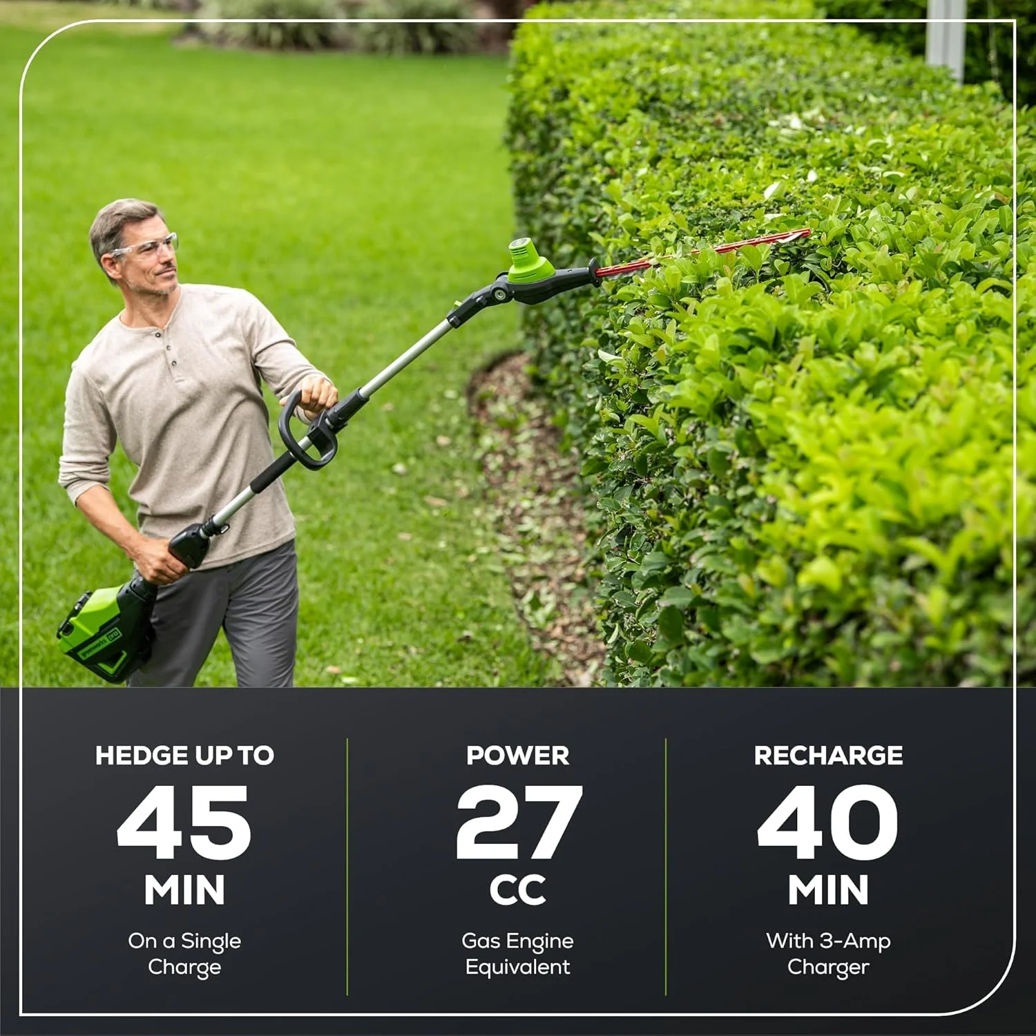 60V 20" Brushless Cordless Battery Powered Pole Hedge Trimmer, 2 0Ah Battery and Charger Included Image 3