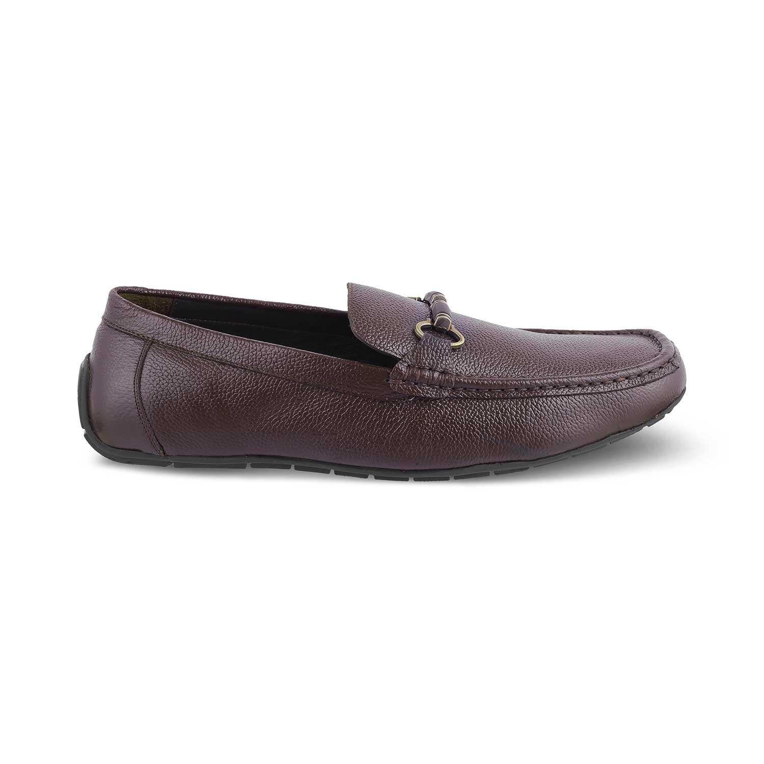 POPECHO Brown Men's Leather Driving Loafers