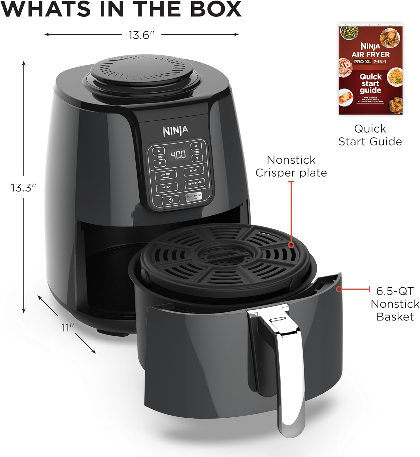 Ninja Air Fryer, 4 Qt Capacity, 4-in-1 Crisp, Roast, Reheat, and Dehydrate, Dishwasher Safe Parts, 105°F-400°F, 1550 Watt, Gray, AF101| Crisps, roasts, reheats, dehydrates, 1550W, High-gloss finish, Fits 2 lbs of fries, Dishwasher-safe