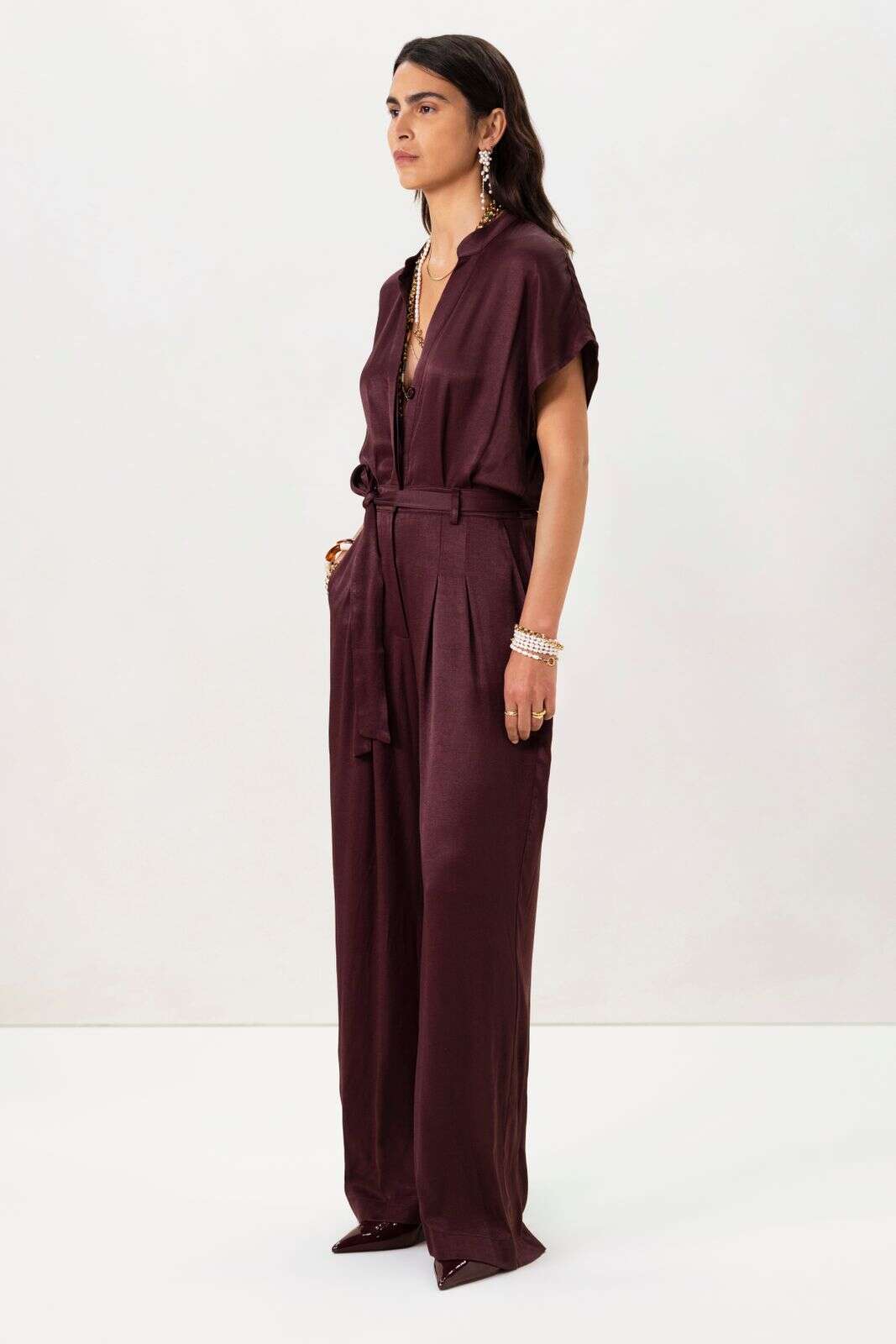 Bordeaux rode jumpsuit met open rug