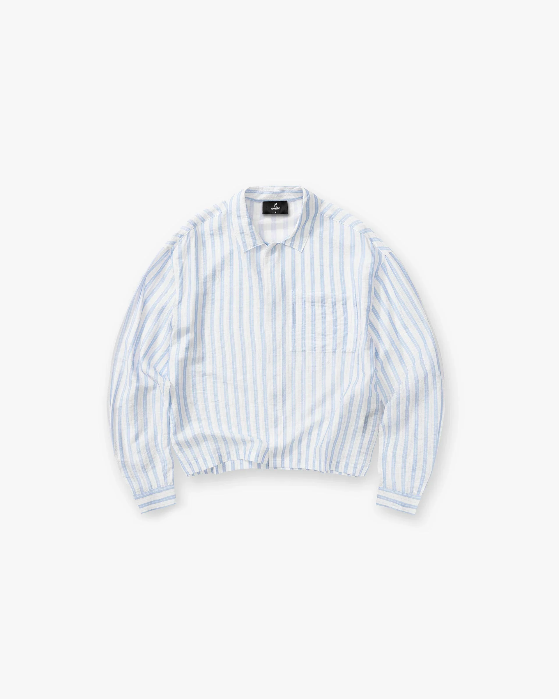 Long Sleeve Sheer Stripe Boxy Shirt - Ice Blue