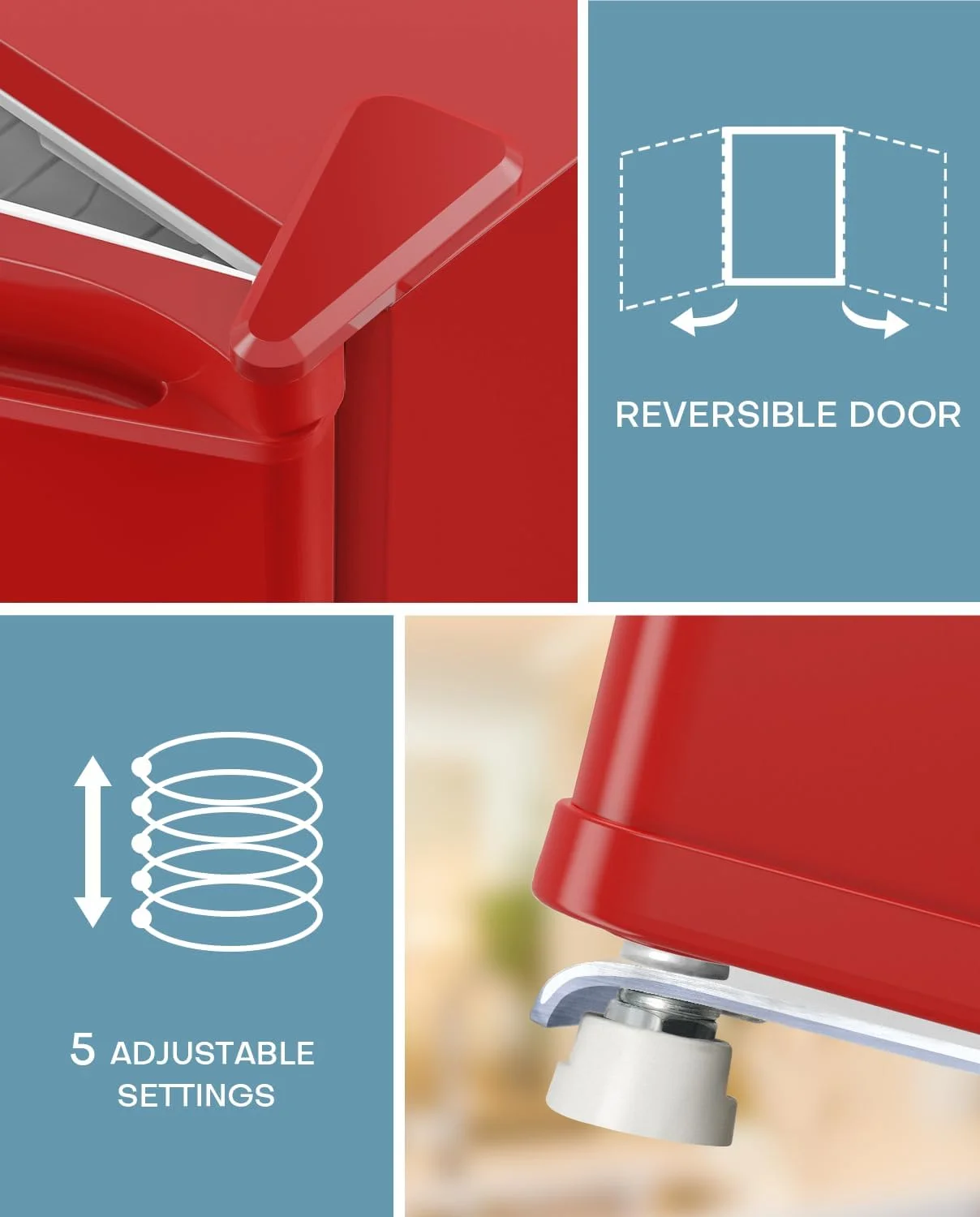 1.7 Cu.ft Mini Fridge with Freezer, Dorm Essentials, Adjustable Thermostat, Energy Saving, Low Noise, Single Door Compact Refrigerator for Dorm, Office, Bedroom, Red-FR17(Red) - Image 6