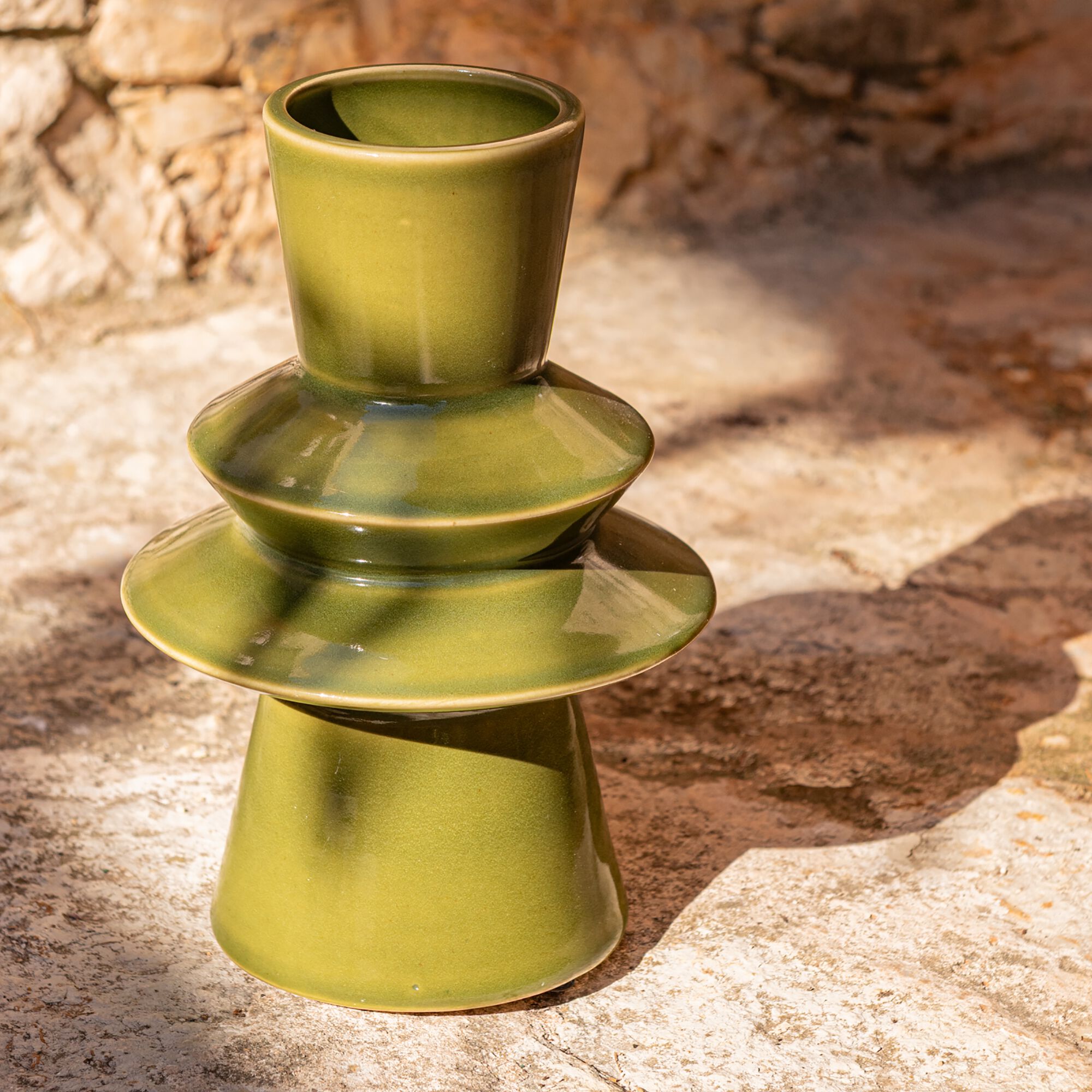 MILON - Vase contemporain en faïence H24cm - vert