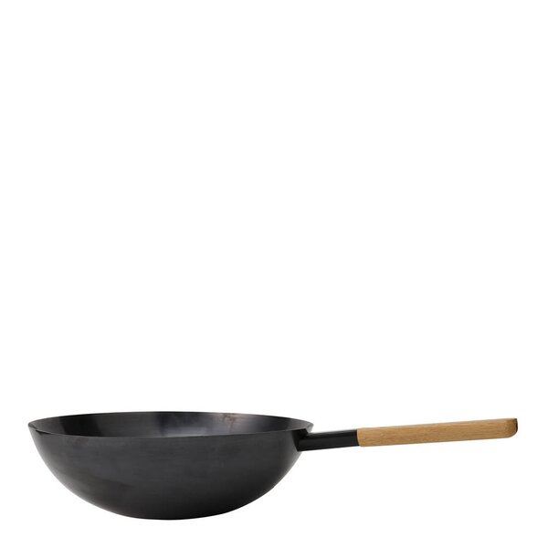Vulcano wokpanne 36 cm karbonstål/eik