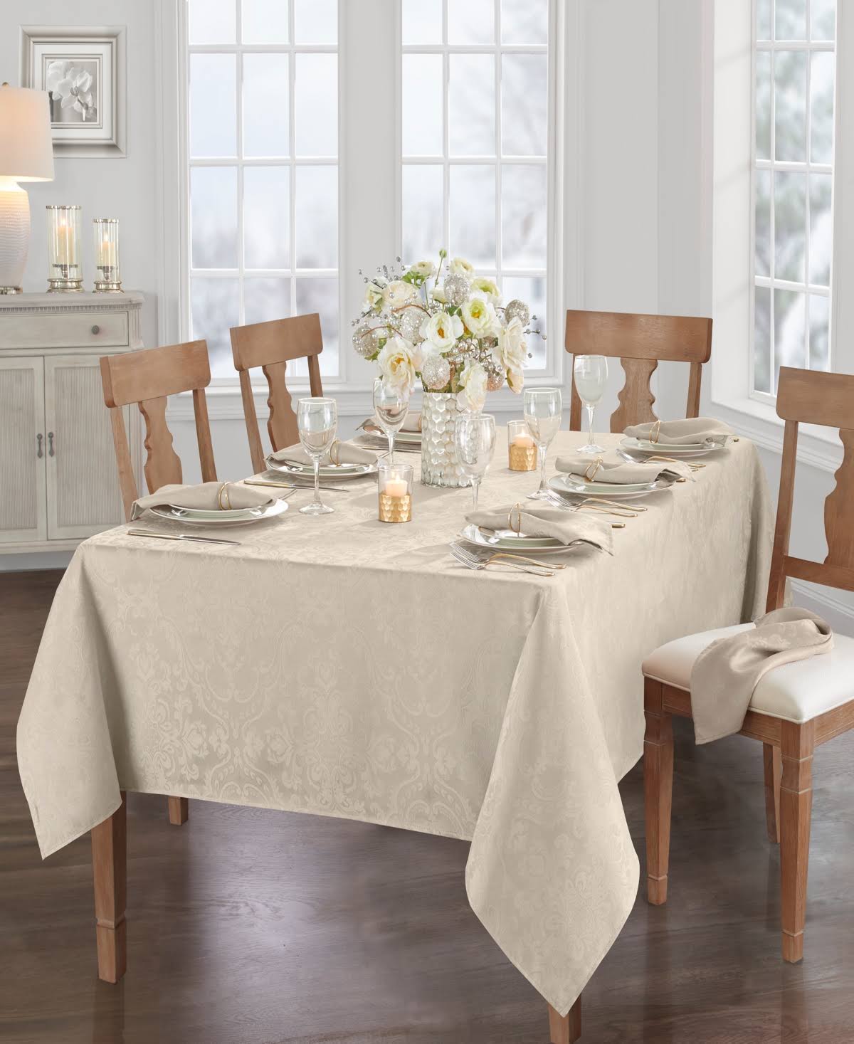Elrene Home Fashions Caiden Elegance Damask Square Tablecloth - Black - 52