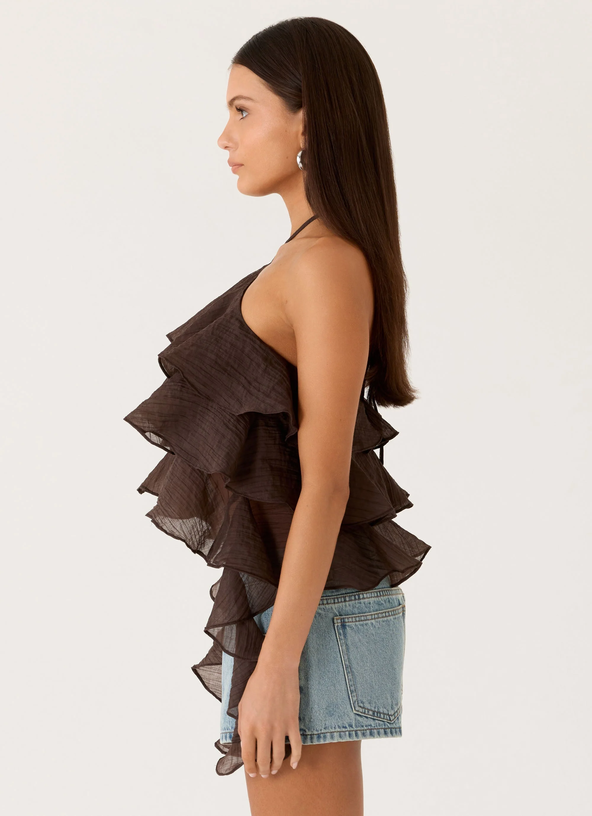 Inna Frill Halter Top - Chocolate