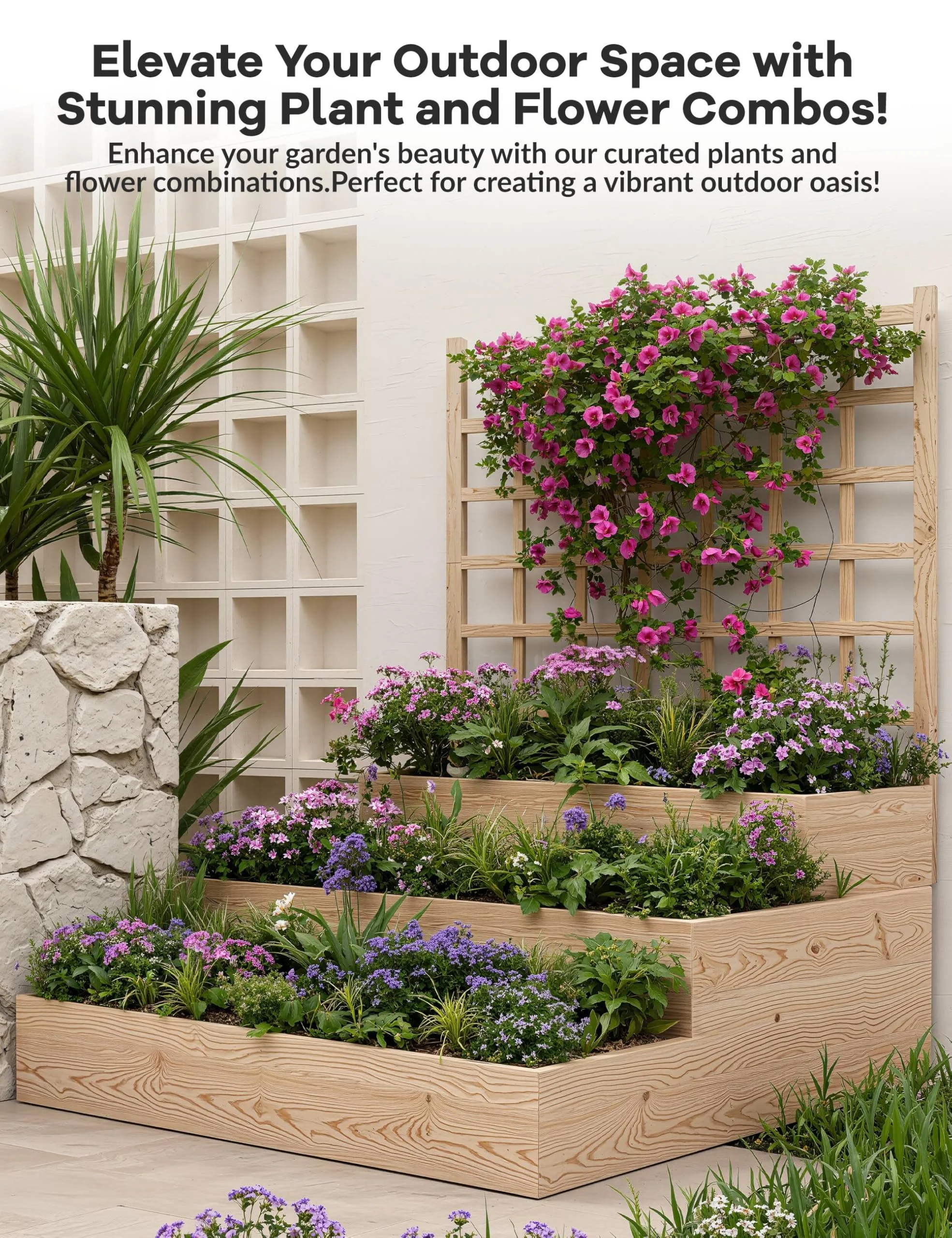 3-Tier Wooden Raised Garden Bed with Trellis Vertical Planter Box for Patio,Backyard - Image 6