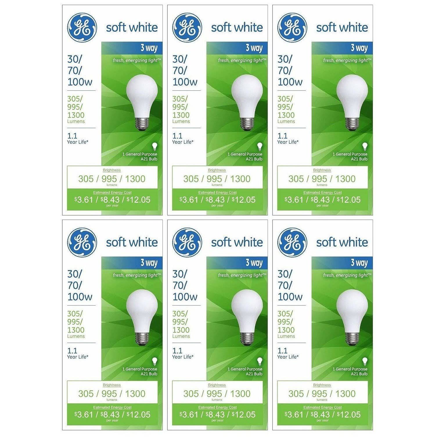 GE Lighting 97493 30-Watt 70-Watt 100-Watt A21 3-Way Soft White 6-Pack