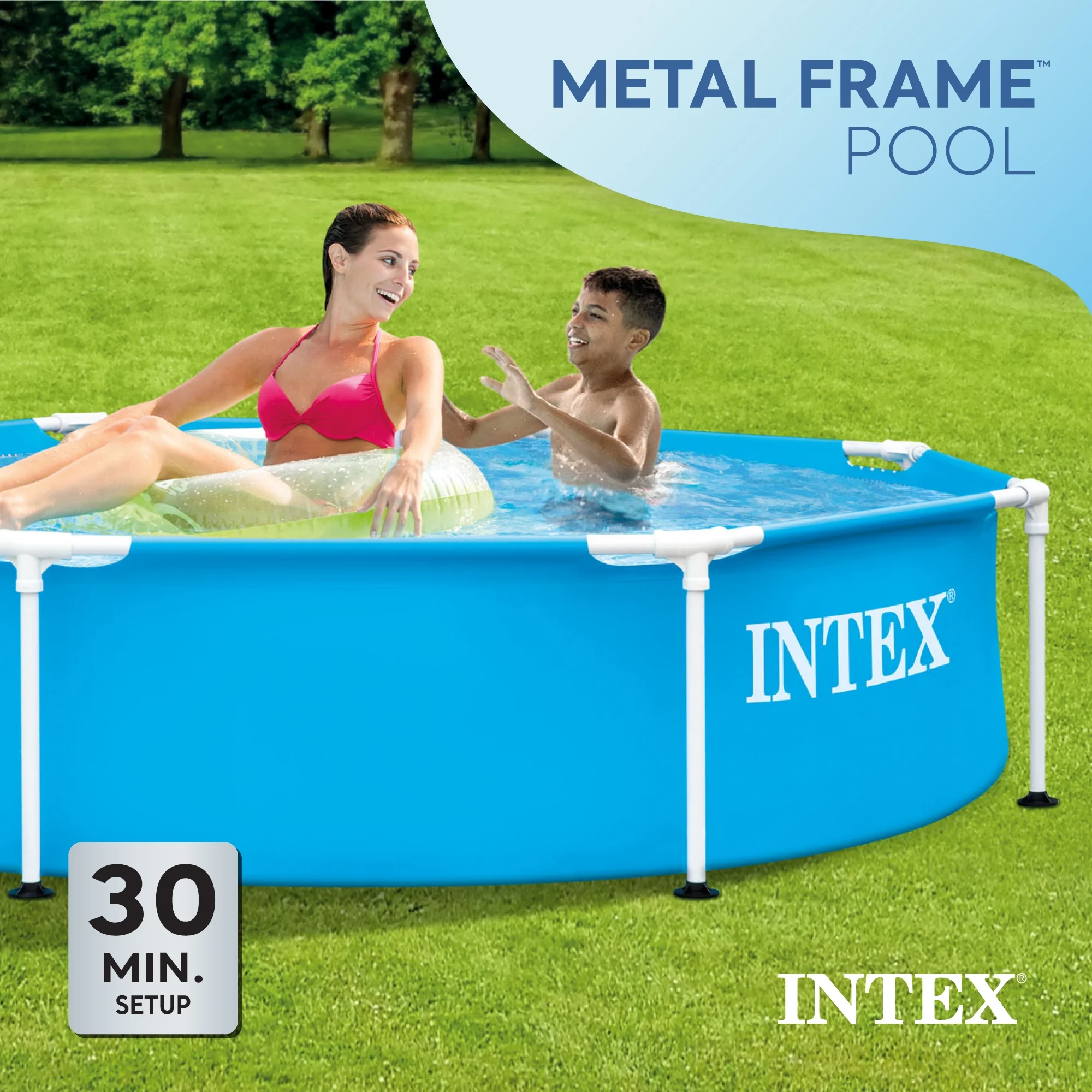 INTEX Round Metal Frame 8ft x 20in Above Ground Swimming Pool Set, Blue