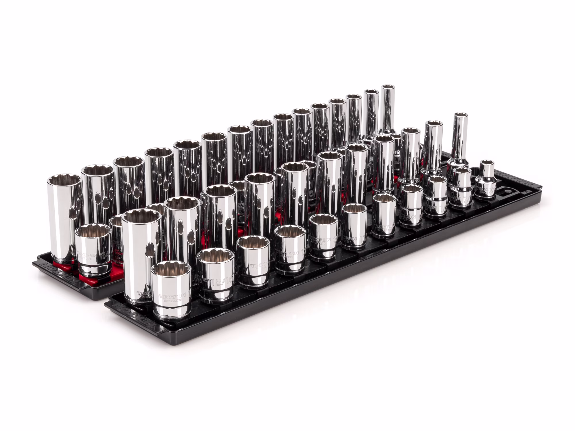 TEKTON 1/2 Inch Drive 12-Point Socket Set with Rails, 52-Piece (3/8-1 in., 10-24 mm) | SHD92214
