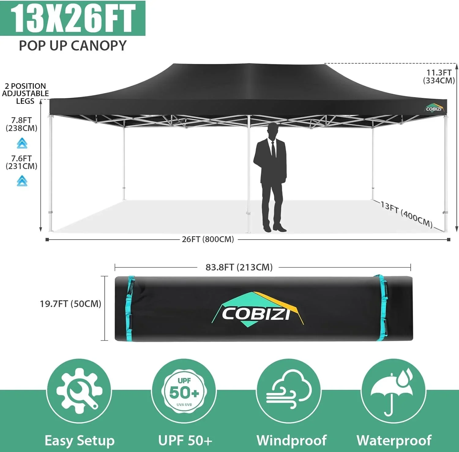 Tente pliante robuste COBIZI 10x20, 6 parois latérales, pour événements commerciaux, mariages et réceptions