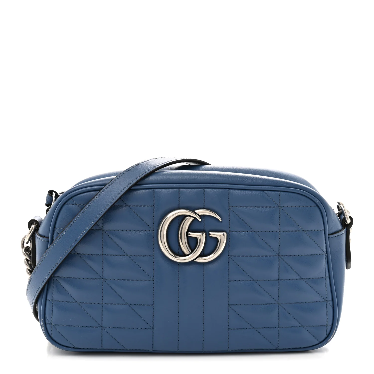 Calfskin Matelasse Aria Small GG Marmont Chain Shoulder Bag Clear Blue