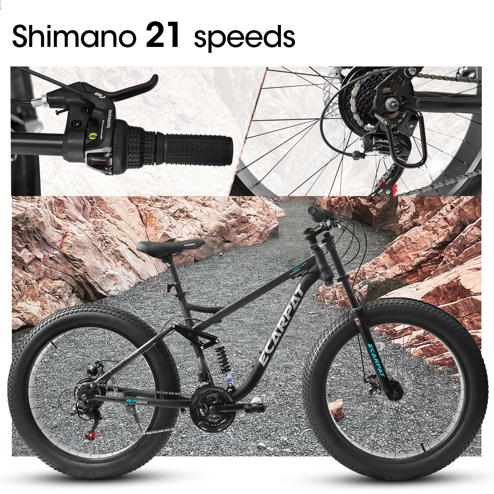 Ambifirner 26 Fat Tire Mountain Bike with Full Suspension - 4 Wide All-Terrain Tires & Shimano 21-Speed Drivetrain - Outdoor Bike for Men/Women 85% Pre-Assembled Durable Design