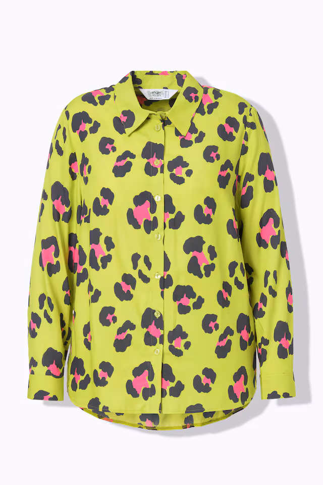 A-line blouse with colorful leopard patternand long sleeves