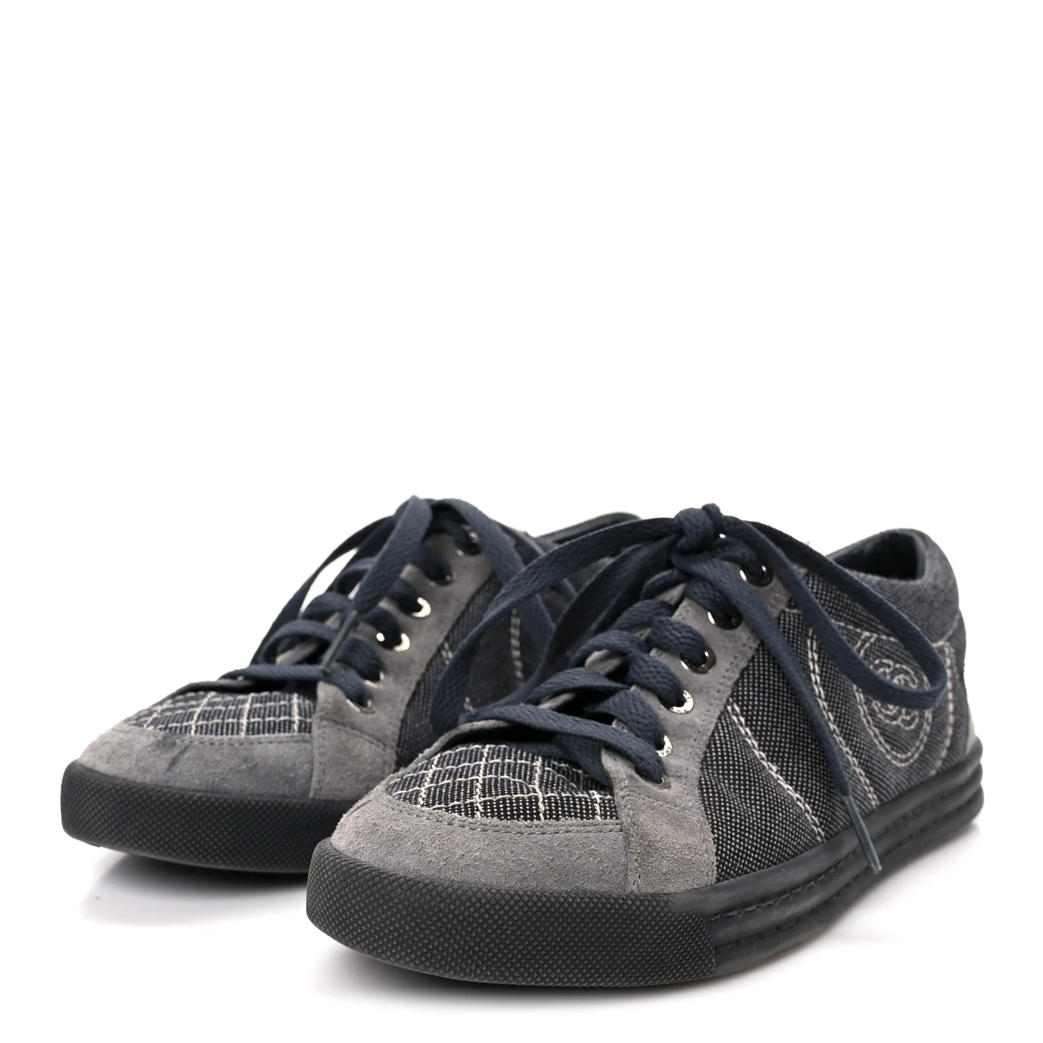 Toile Suede Calfskin CC Low Top Sneakers 36 Dark Grey