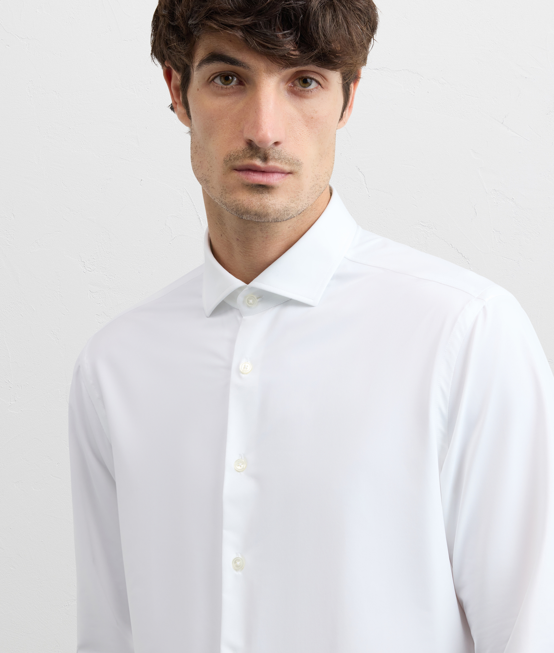 WHITE POLYAMIDE AND ELASTANE SHIRT WITH SMALL TORINO COLLAR AND STANDARD CUFF