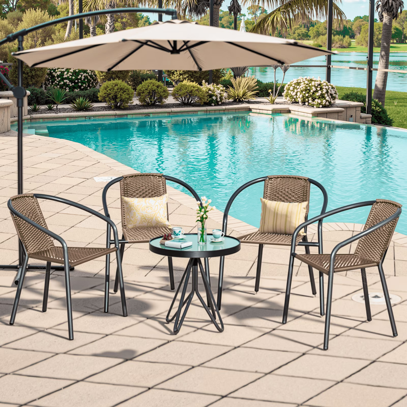 Medium Brown Rattan Indoor-Outdoor Restaurant Stack Chair | Versatile and Stylish Seating(4/Brown)